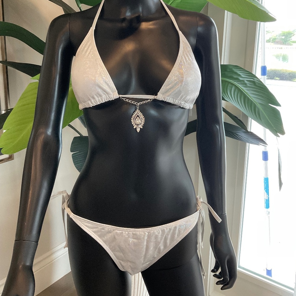 Silvery White Bikini with Charming Bikini Charms!